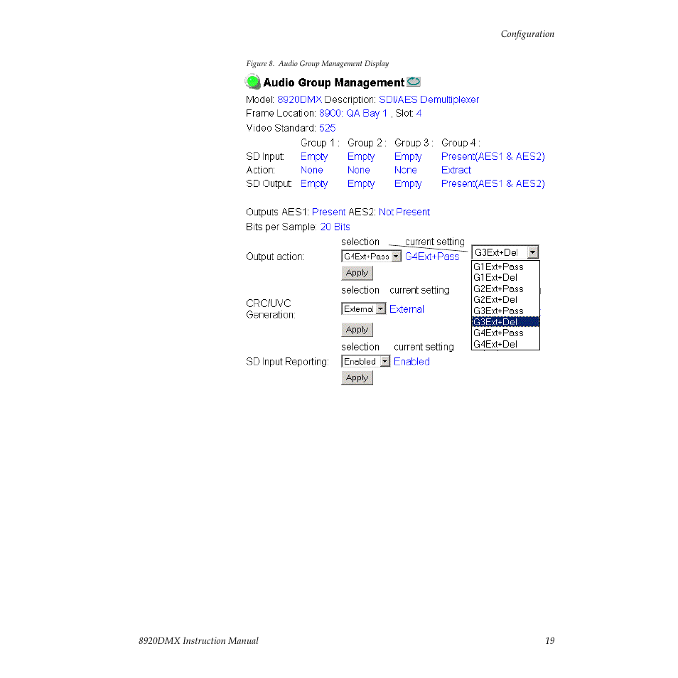 Oup management display (see, Figure 8, Allows you to | Grass Valley 8920DMX User Manual | Page 19 / 30