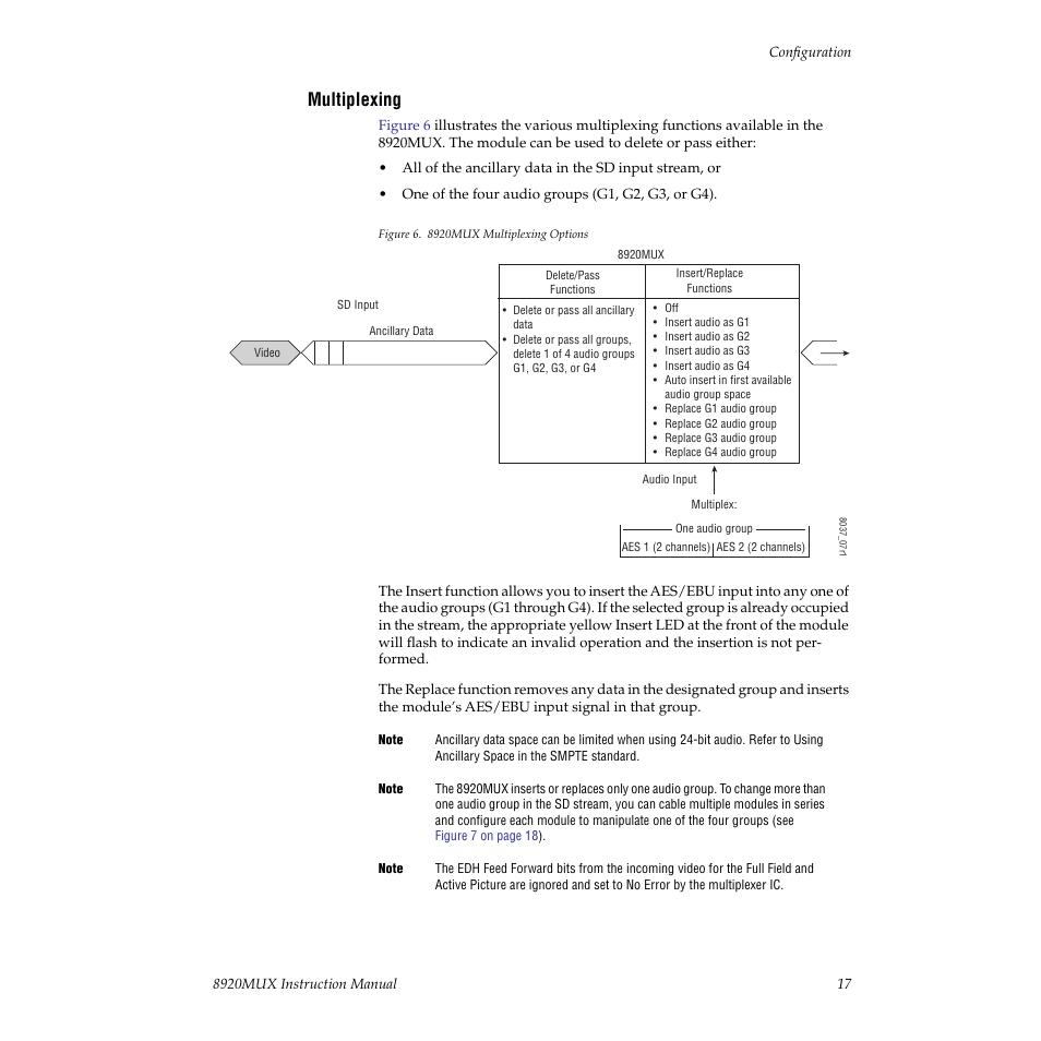 Multiplexing | Grass Valley 8920MUX User Manual | Page 17 / 50