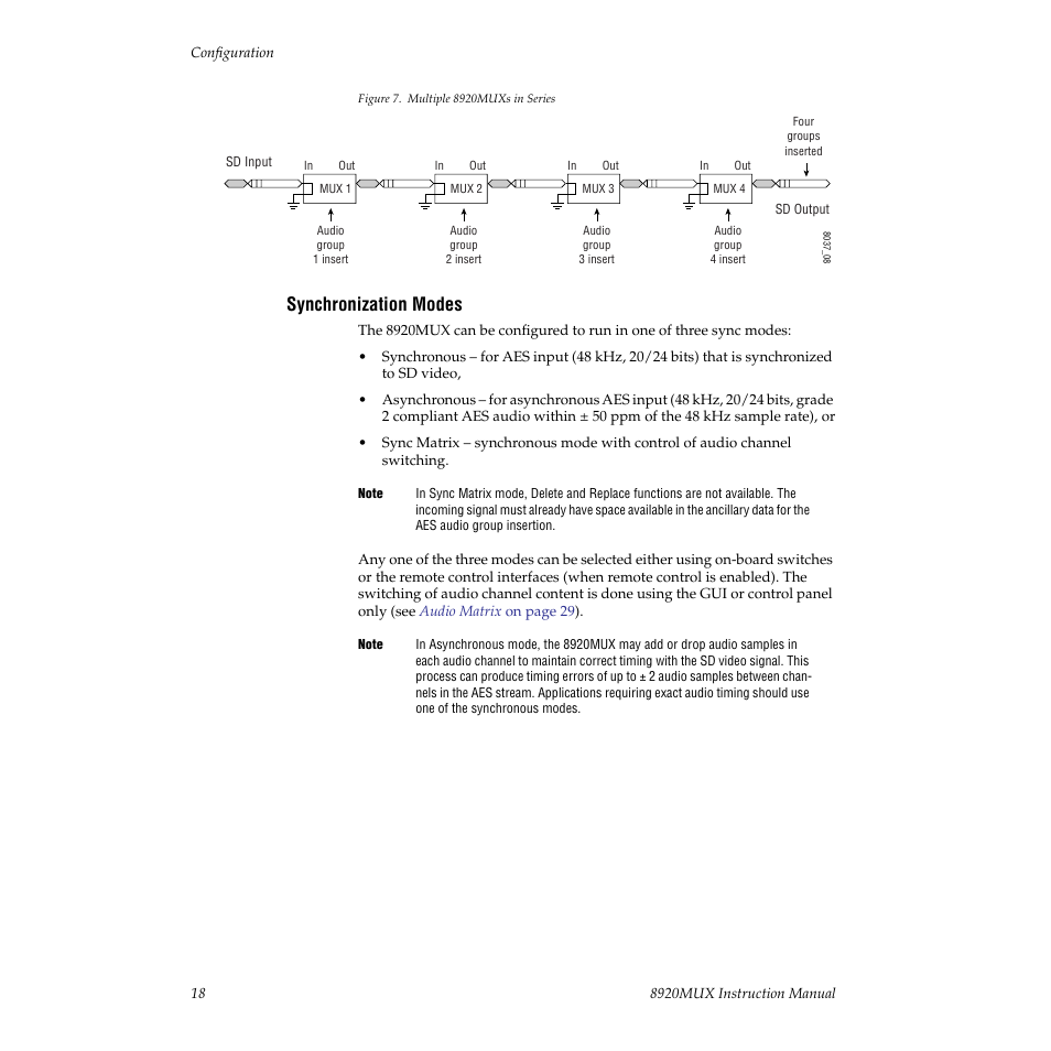 Synchronization modes | Grass Valley 8920MUX User Manual | Page 18 / 50