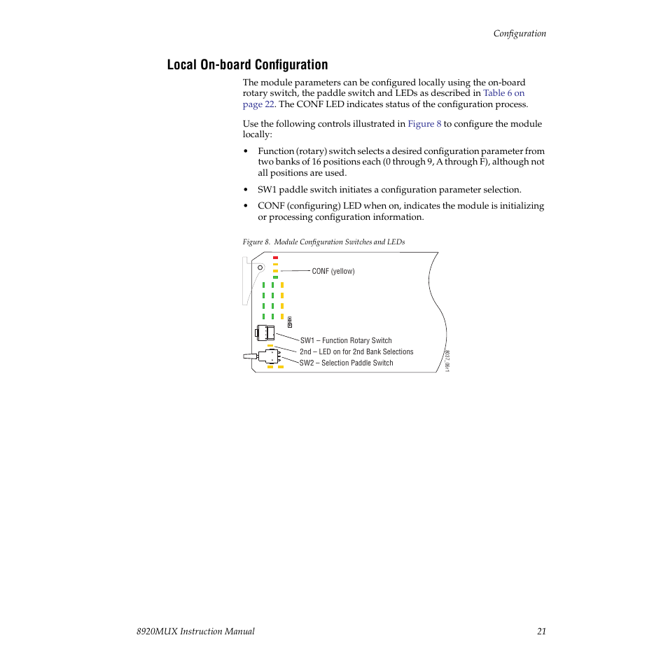 Local on-board configuration | Grass Valley 8920MUX User Manual | Page 21 / 50