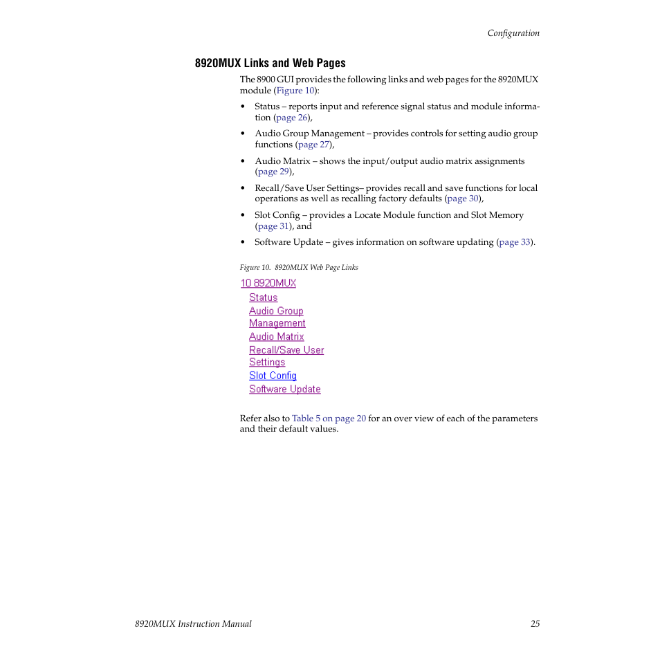 Grass Valley 8920MUX User Manual | Page 25 / 50