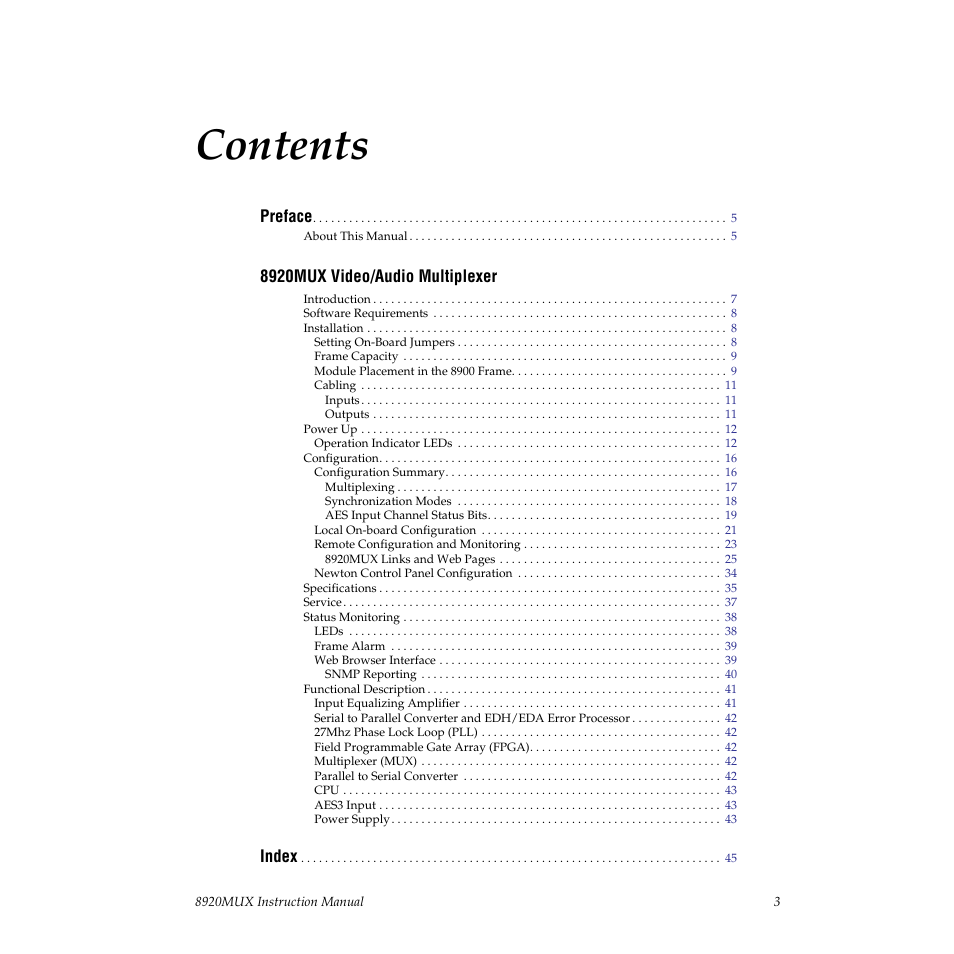 Grass Valley 8920MUX User Manual | Page 3 / 50