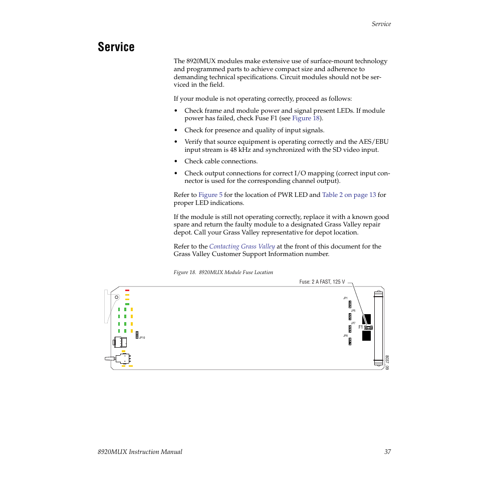 Service | Grass Valley 8920MUX User Manual | Page 37 / 50