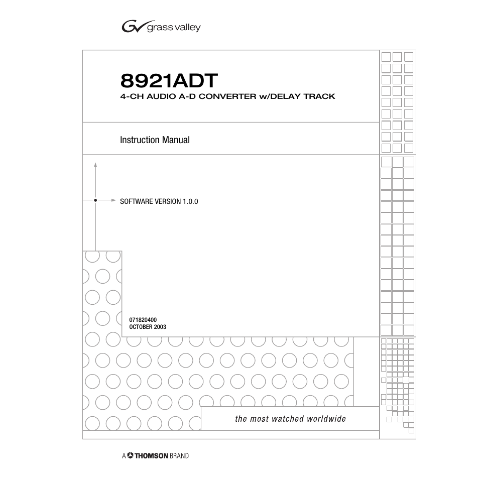 Grass Valley 8921ADT User Manual | 58 pages