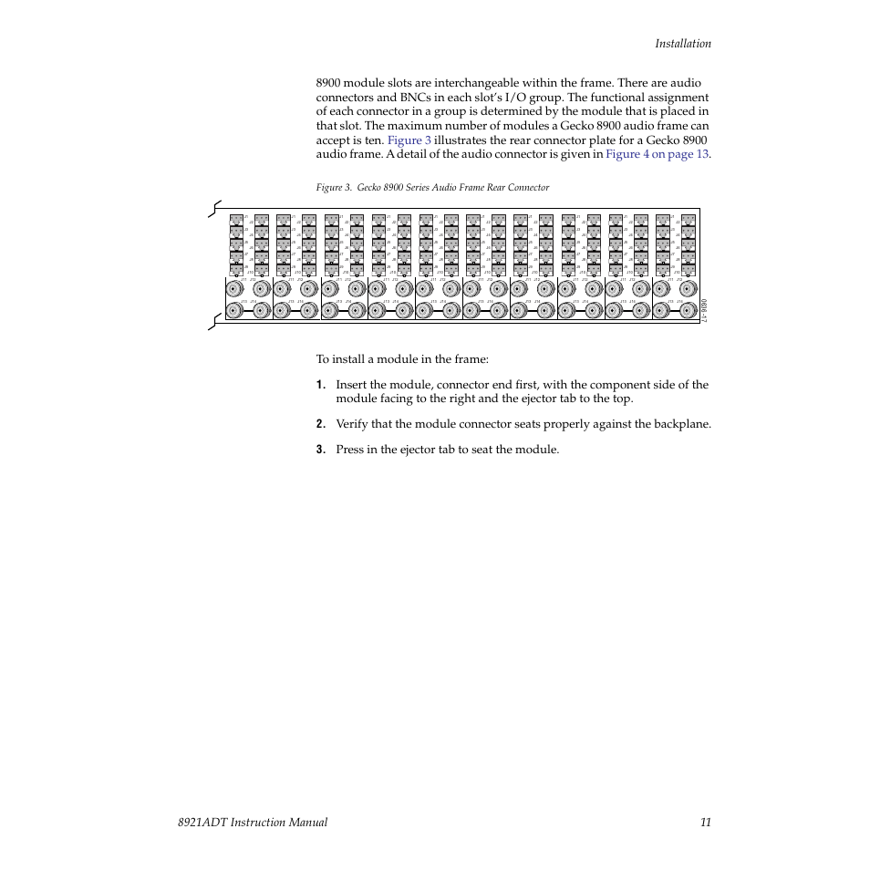 Press in the ejector tab to seat the module | Grass Valley 8921ADT User Manual | Page 11 / 58