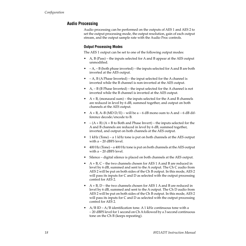 Audio processing | Grass Valley 8921ADT User Manual | Page 18 / 58