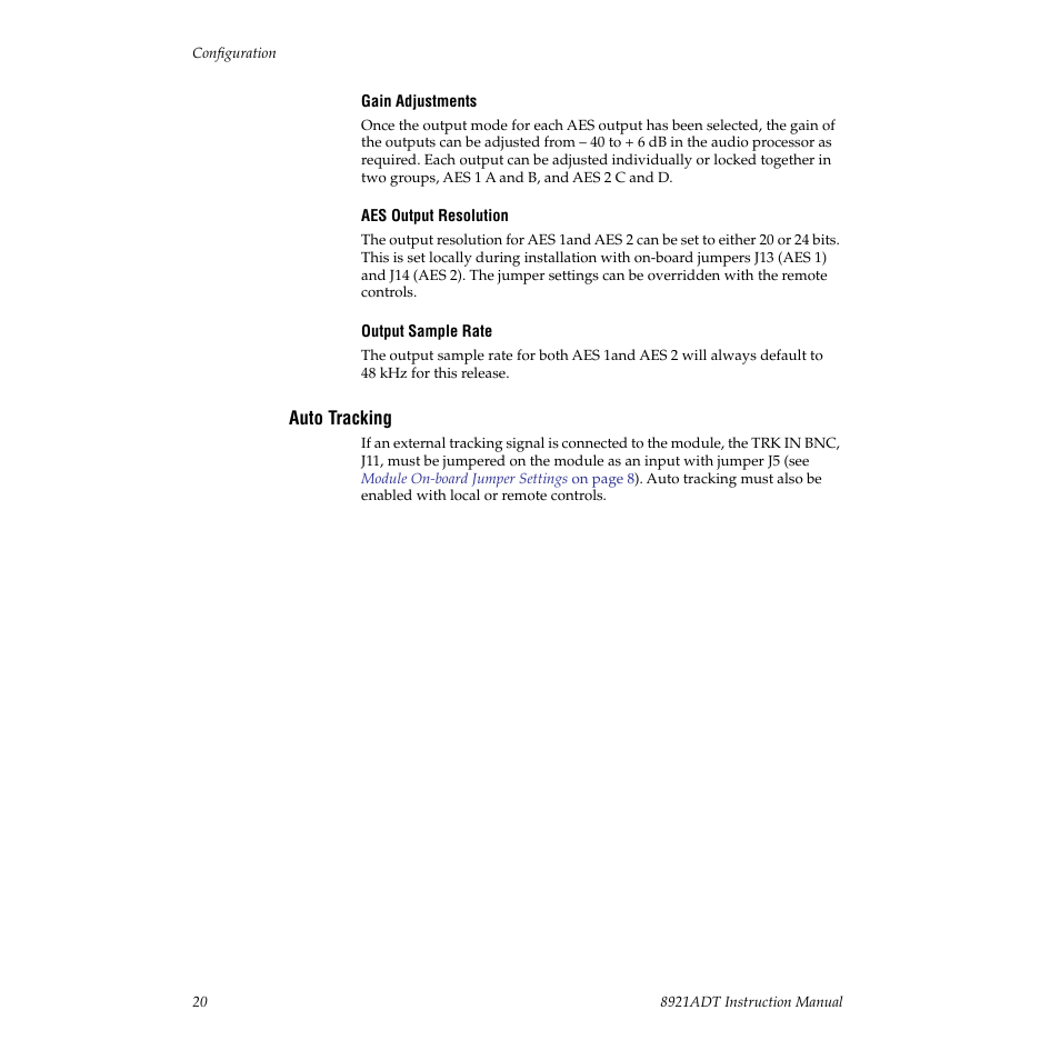 Auto tracking | Grass Valley 8921ADT User Manual | Page 20 / 58