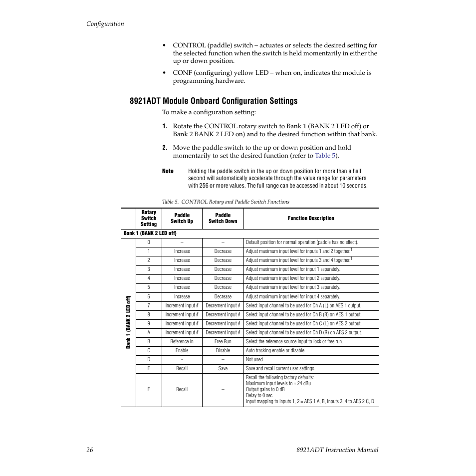 8921adt module onboard configuration settings | Grass Valley 8921ADT User Manual | Page 26 / 58