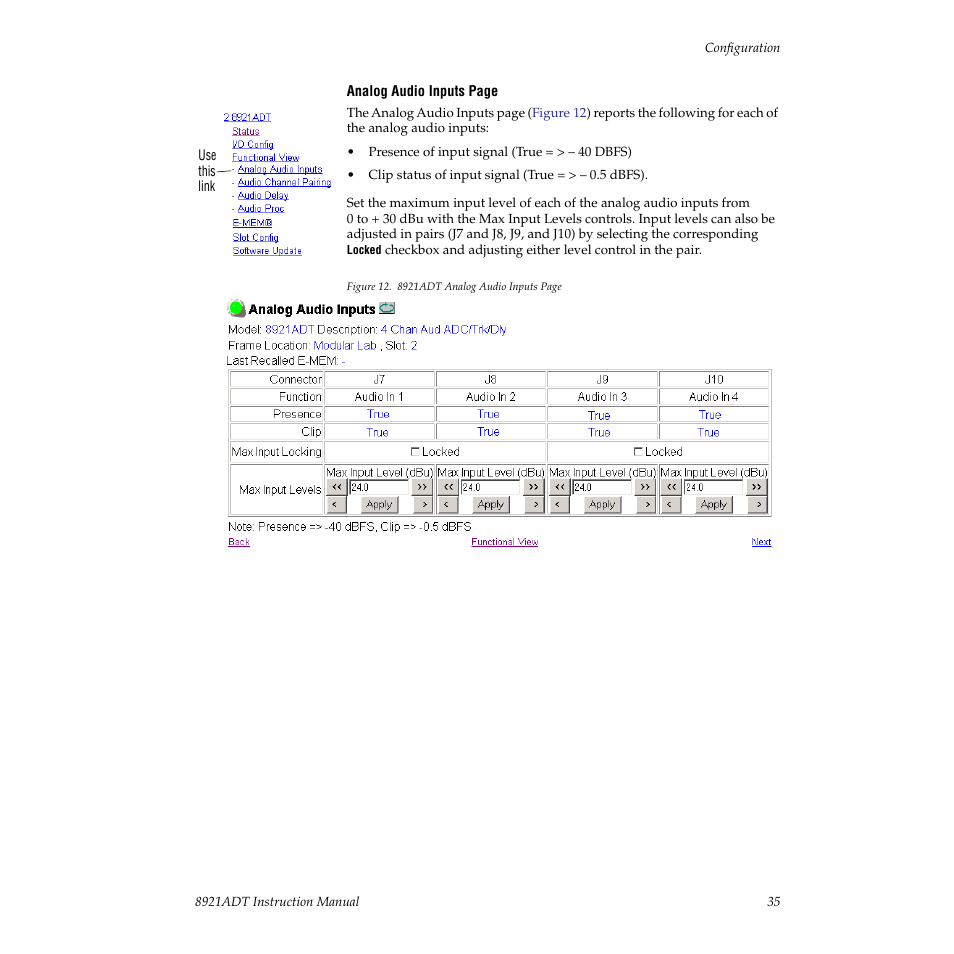 Audio inputs | Grass Valley 8921ADT User Manual | Page 35 / 58