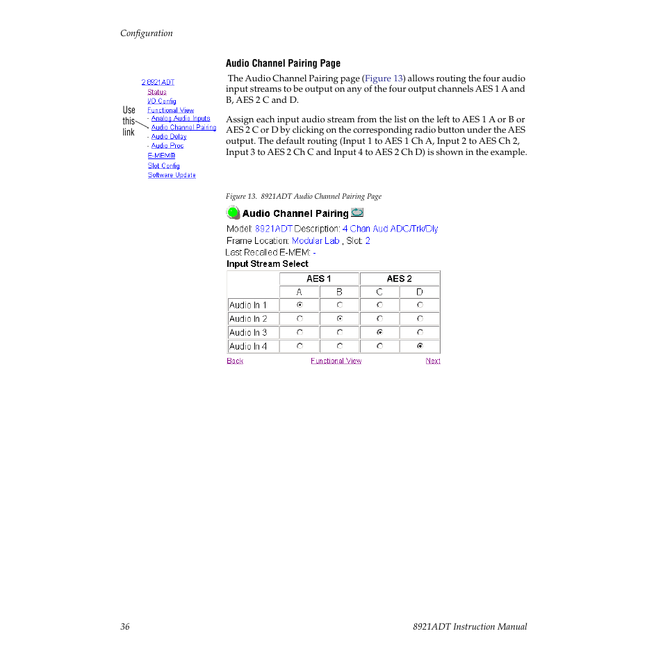 Udio channel pairing | Grass Valley 8921ADT User Manual | Page 36 / 58