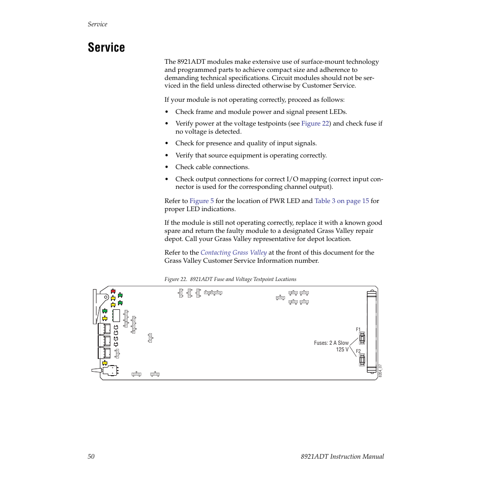 Service | Grass Valley 8921ADT User Manual | Page 50 / 58