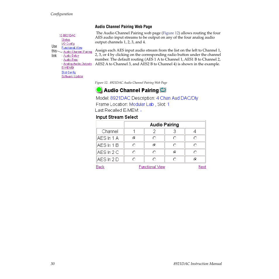 Udio channel pairing | Grass Valley 8921DAC User Manual | Page 30 / 50