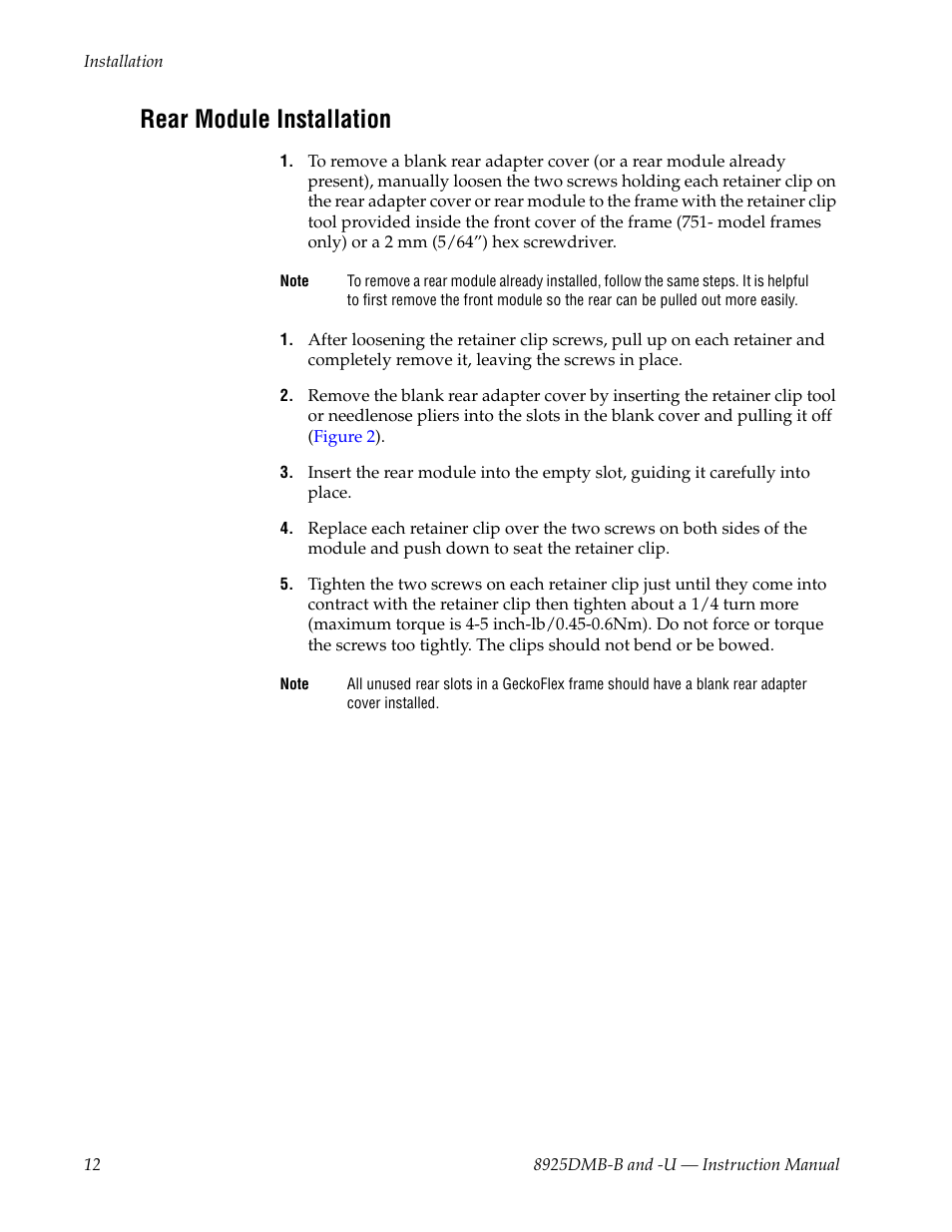 Rear module installation | Grass Valley 8925DMB-B User Manual | Page 12 / 58