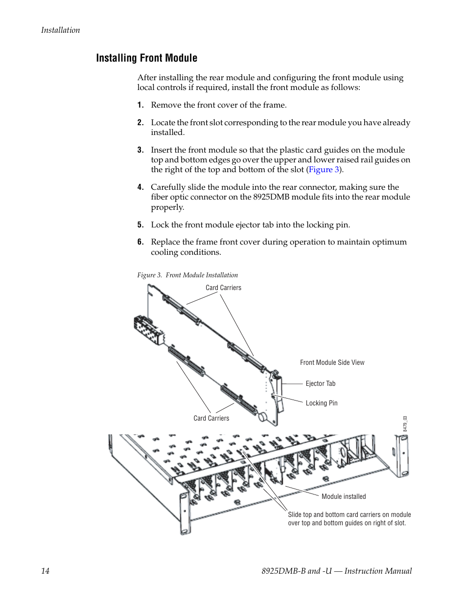 Installing front module | Grass Valley 8925DMB-B User Manual | Page 14 / 58