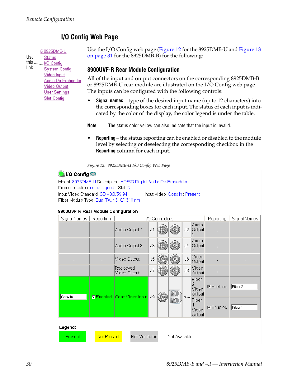 Porting, I/o config web page | Grass Valley 8925DMB-B User Manual | Page 30 / 58