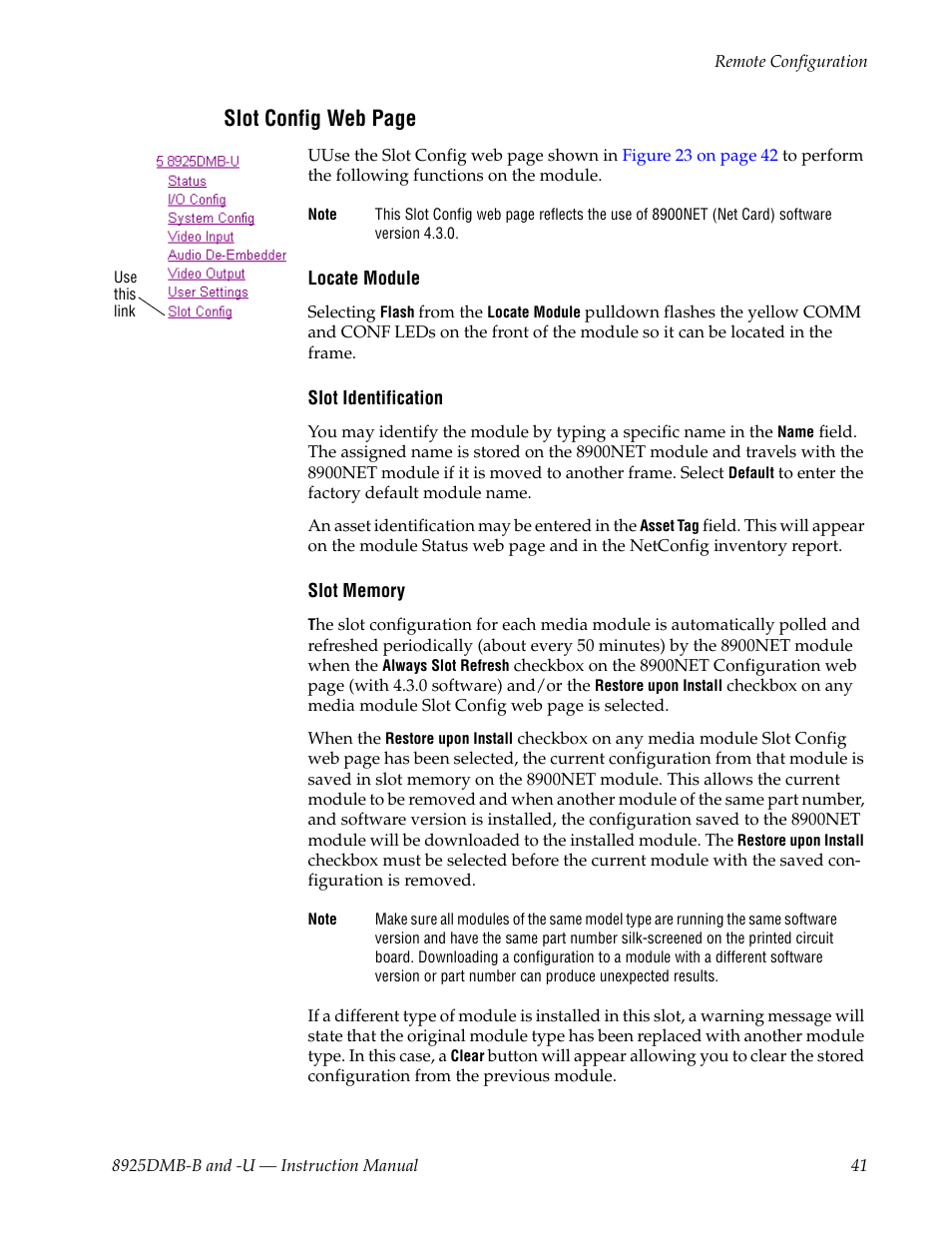 Slot config web page | Grass Valley 8925DMB-B User Manual | Page 41 / 58