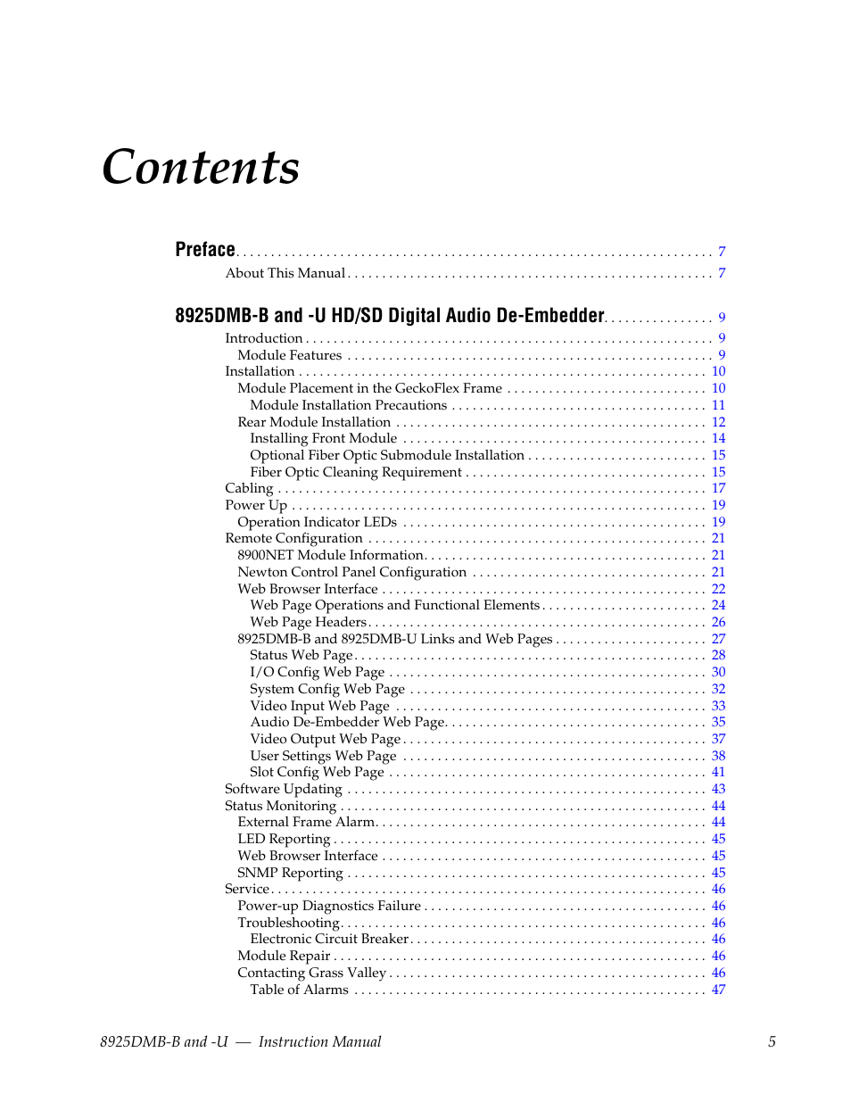 Grass Valley 8925DMB-B User Manual | Page 5 / 58