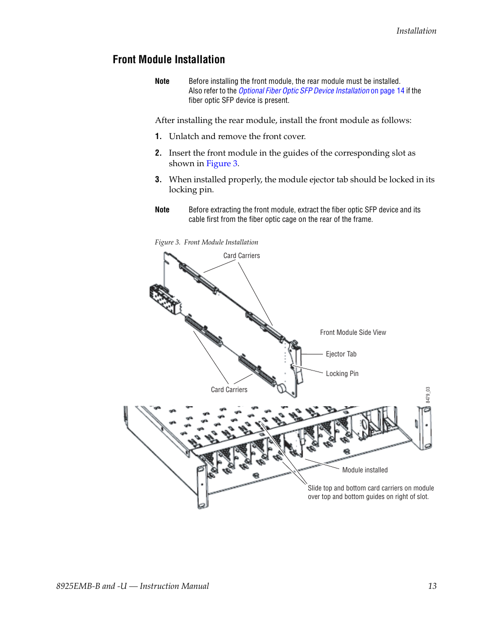 Front module installation | Grass Valley 8925EMB-B v.2.1.6 User Manual | Page 13 / 68