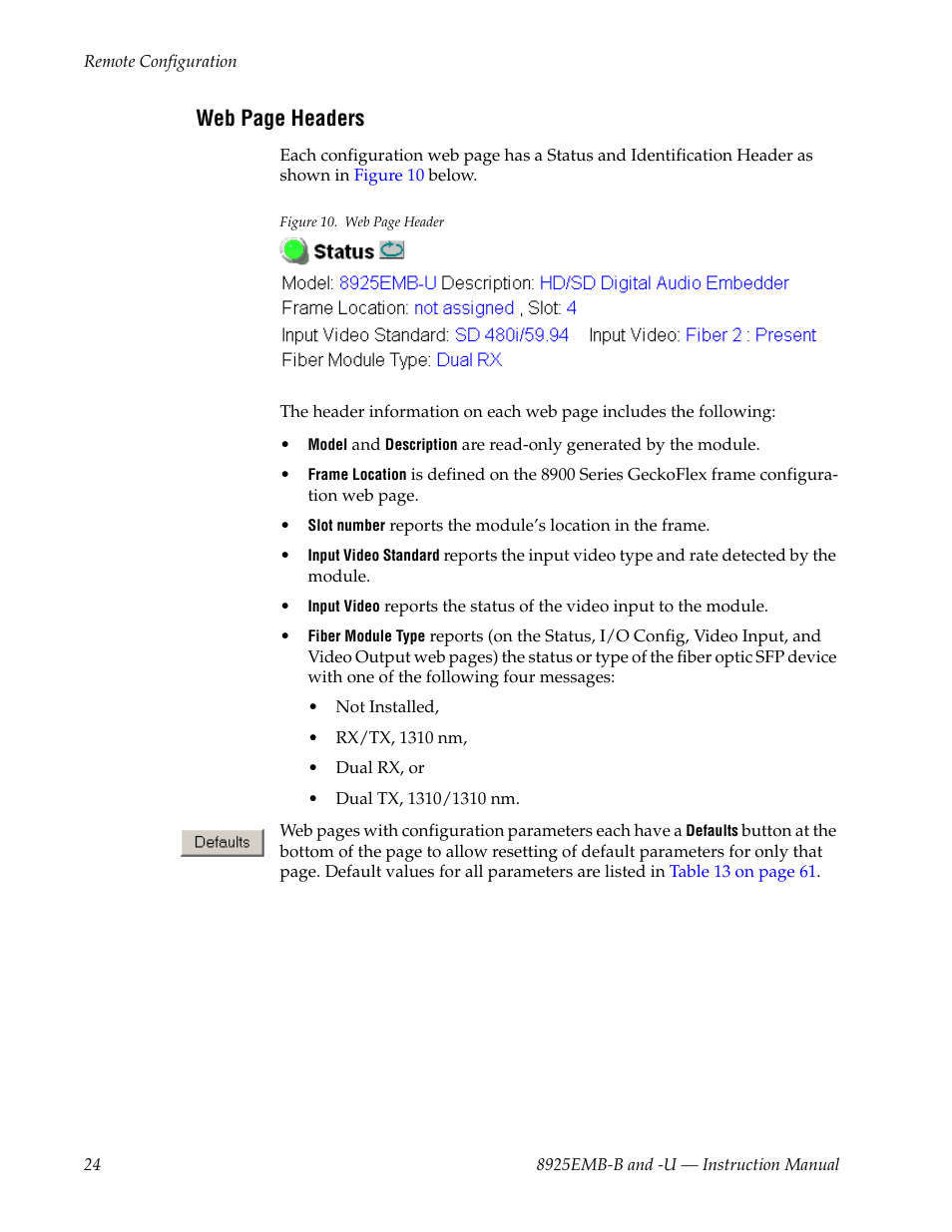 Web page headers | Grass Valley 8925EMB-B v.2.1.6 User Manual | Page 24 / 68