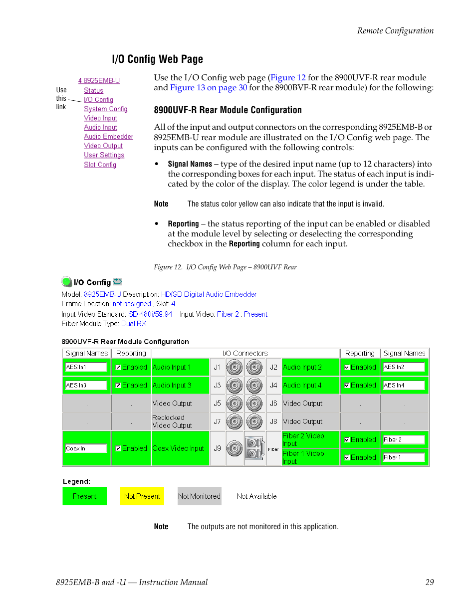 Porting, I/o config web page | Grass Valley 8925EMB-B v.2.1.6 User Manual | Page 29 / 68