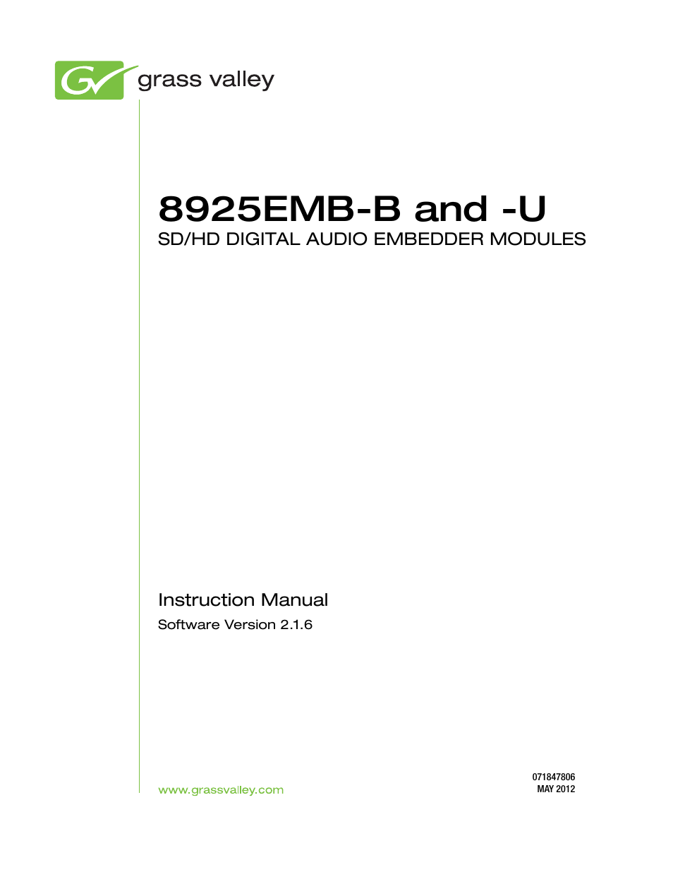 8925emb-b and -u | Grass Valley 8925EMB-B v.2.1.6 User Manual | Page 3 / 68