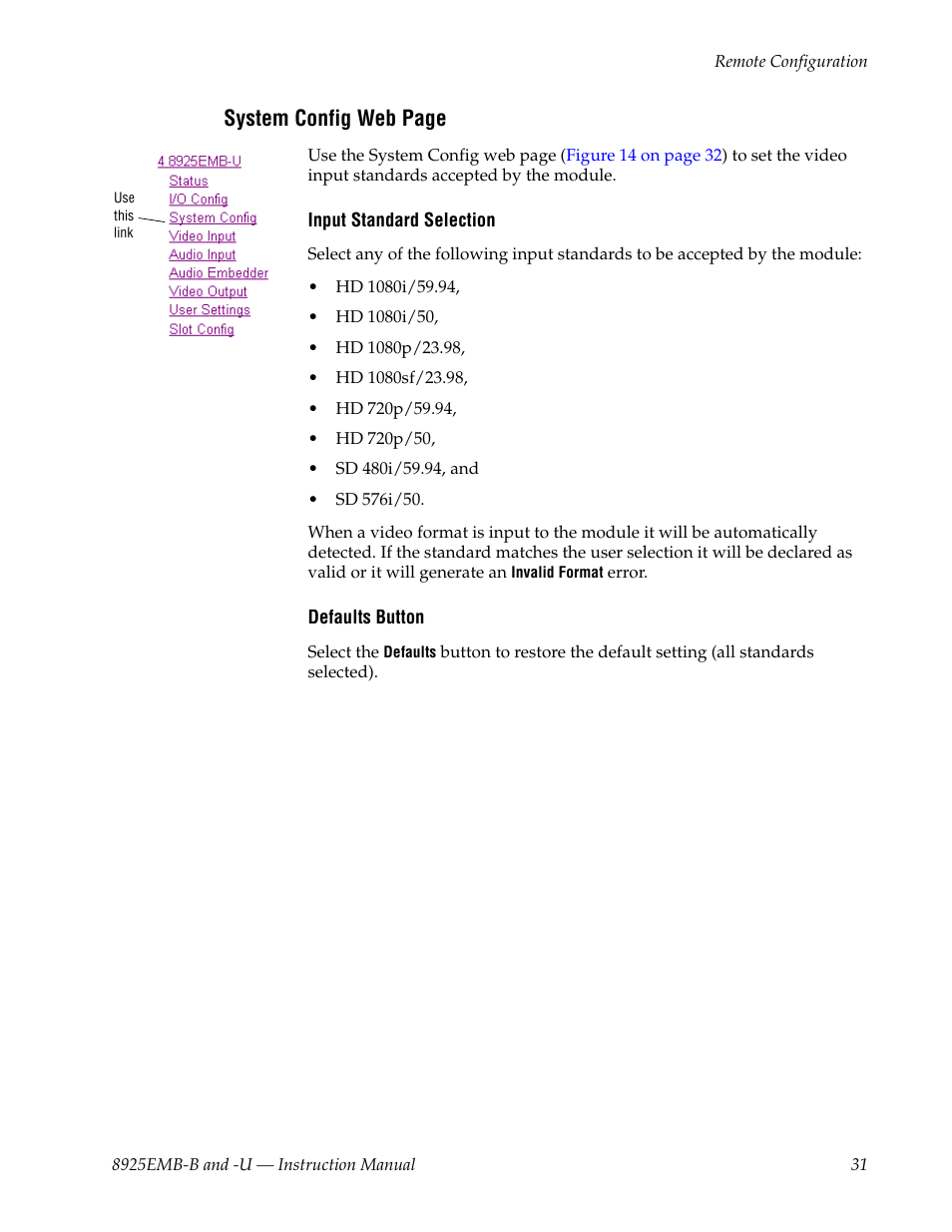 System config web page | Grass Valley 8925EMB-B v.2.1.6 User Manual | Page 31 / 68