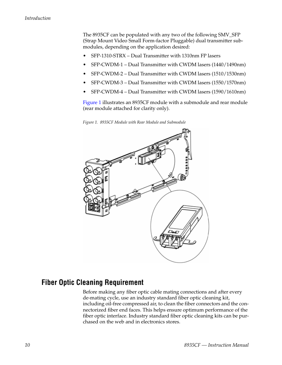 Fiber optic cleaning requirement | Grass Valley 8935CF User Manual | Page 10 / 58