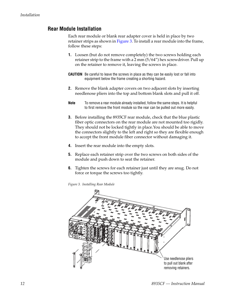 Rear module installation | Grass Valley 8935CF User Manual | Page 12 / 58