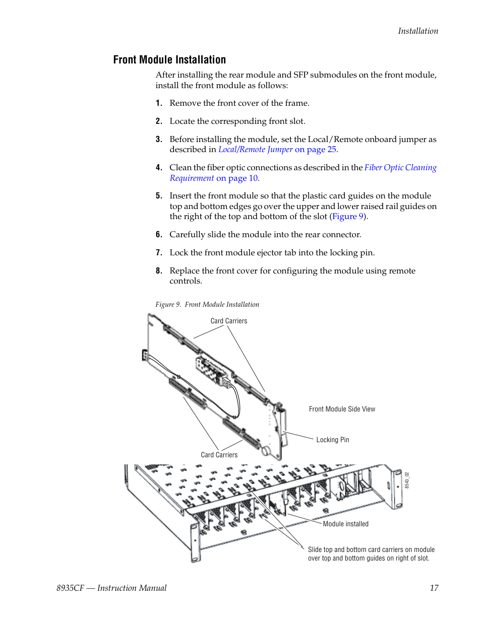 Front module installation | Grass Valley 8935CF User Manual | Page 17 / 58