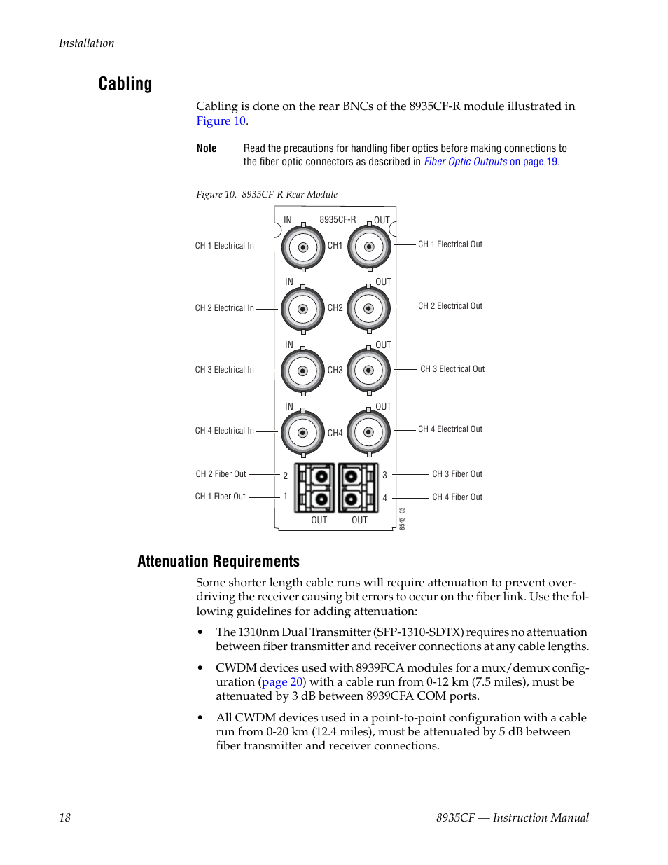 Cabling, Attenuation requirements | Grass Valley 8935CF User Manual | Page 18 / 58