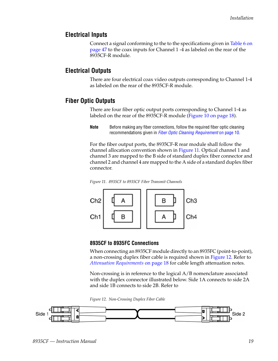 Electrical inputs, Electrical outputs, Fiber optic outputs | Ribed in | Grass Valley 8935CF User Manual | Page 19 / 58