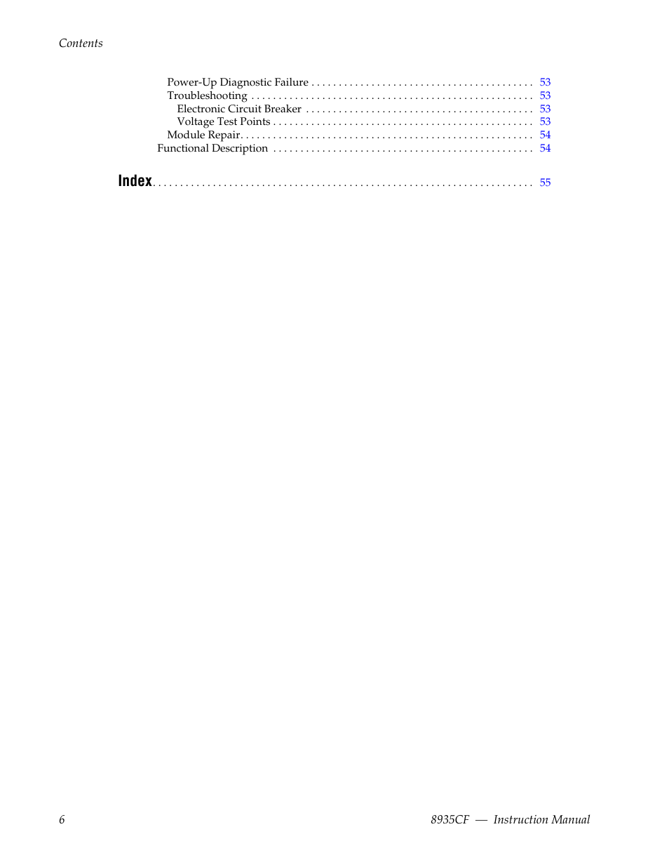 Index | Grass Valley 8935CF User Manual | Page 6 / 58