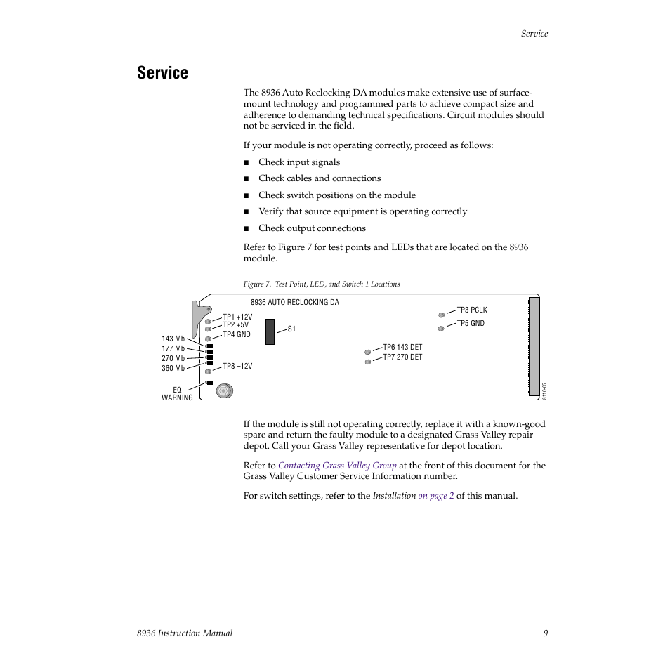 Service | Grass Valley 8936 User Manual | Page 15 / 20