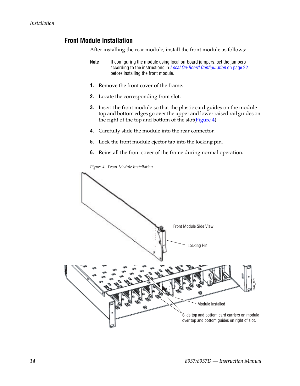 Front module installation | Grass Valley 8937 v.1.1.0 User Manual | Page 14 / 48