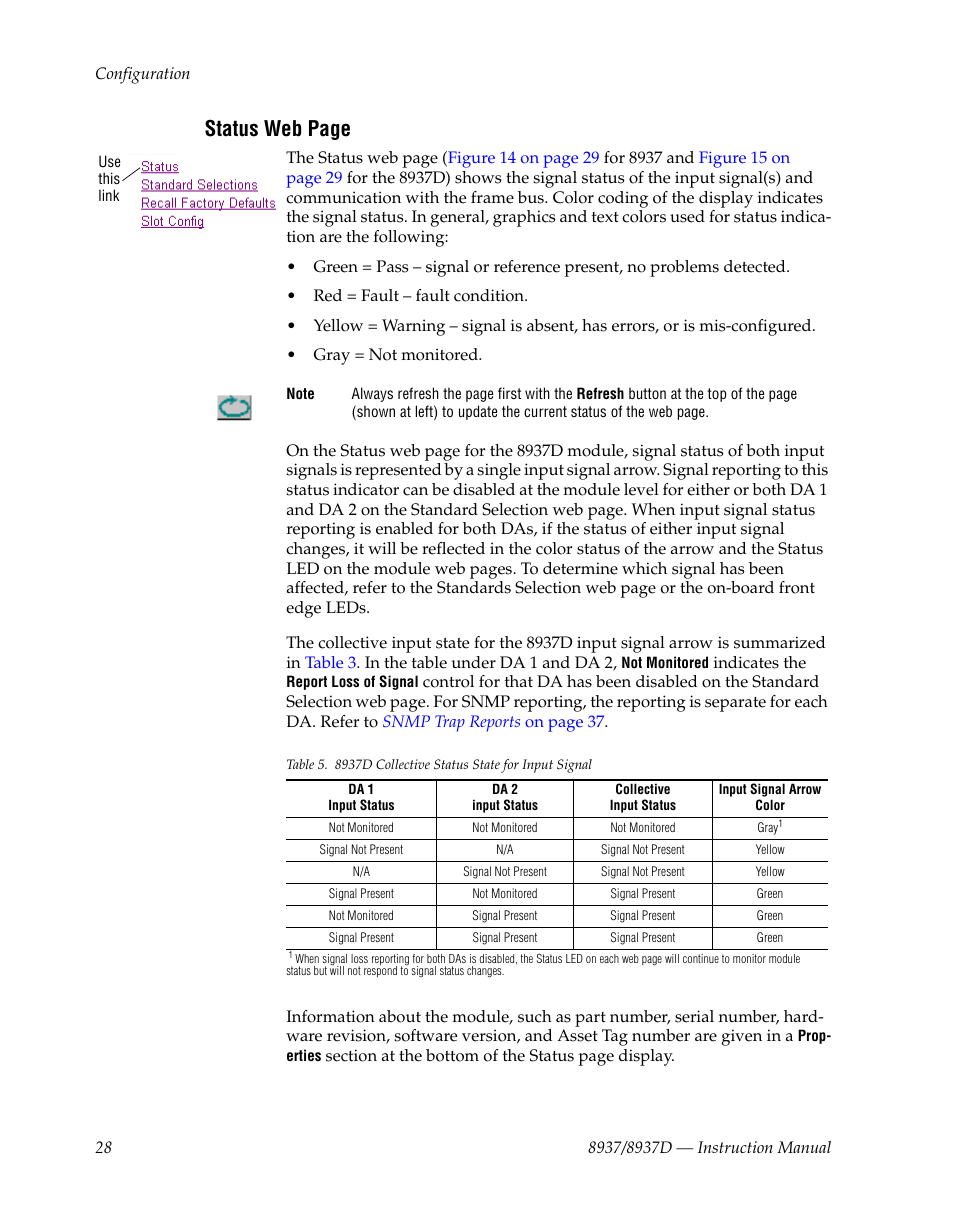 Status web page | Grass Valley 8937 v.1.1.0 User Manual | Page 28 / 48