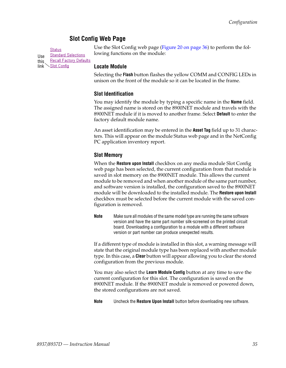Slot config web page | Grass Valley 8937 v.1.1.0 User Manual | Page 35 / 48