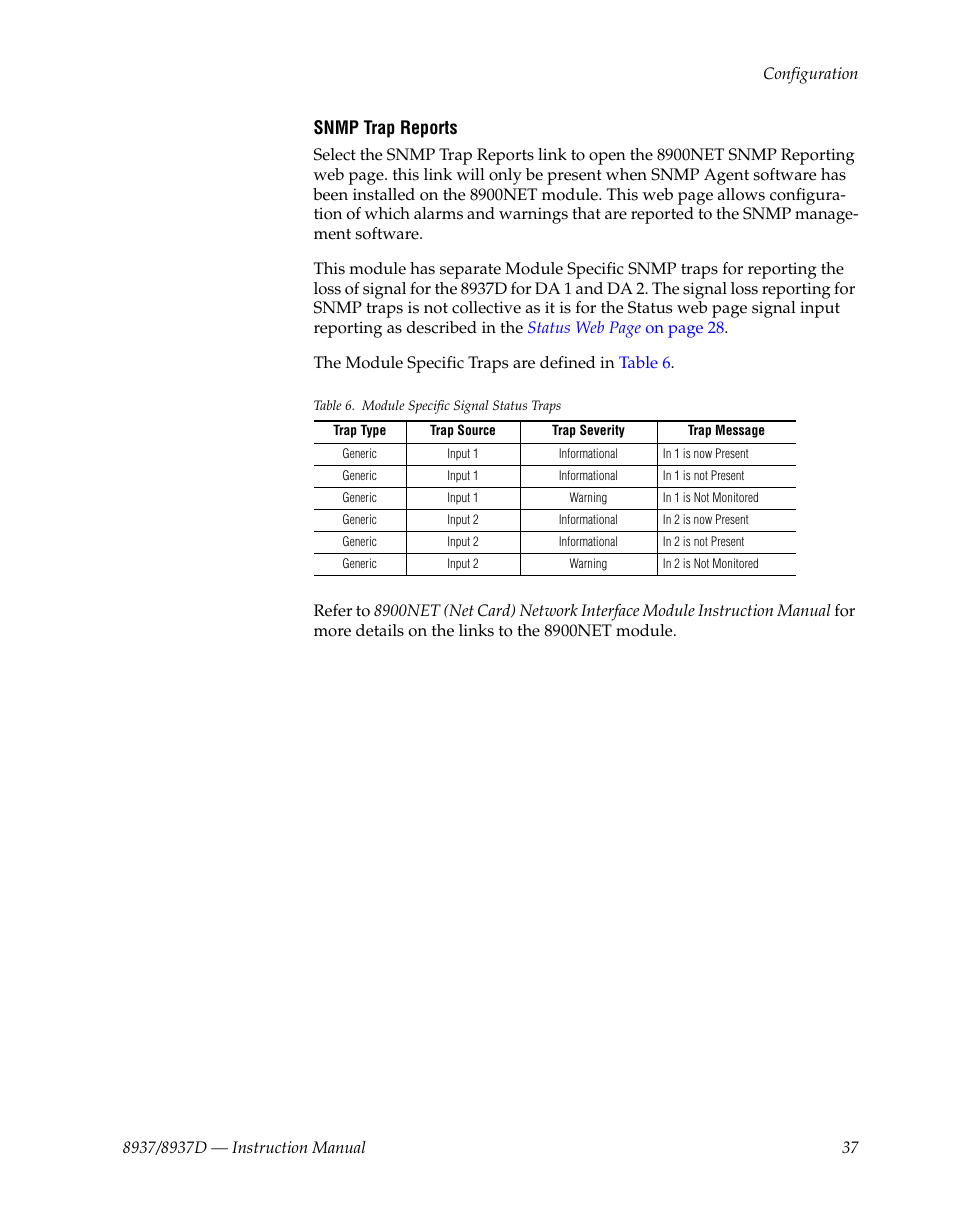 Snmp trap, Snmp trap reports | Grass Valley 8937 v.1.1.0 User Manual | Page 37 / 48