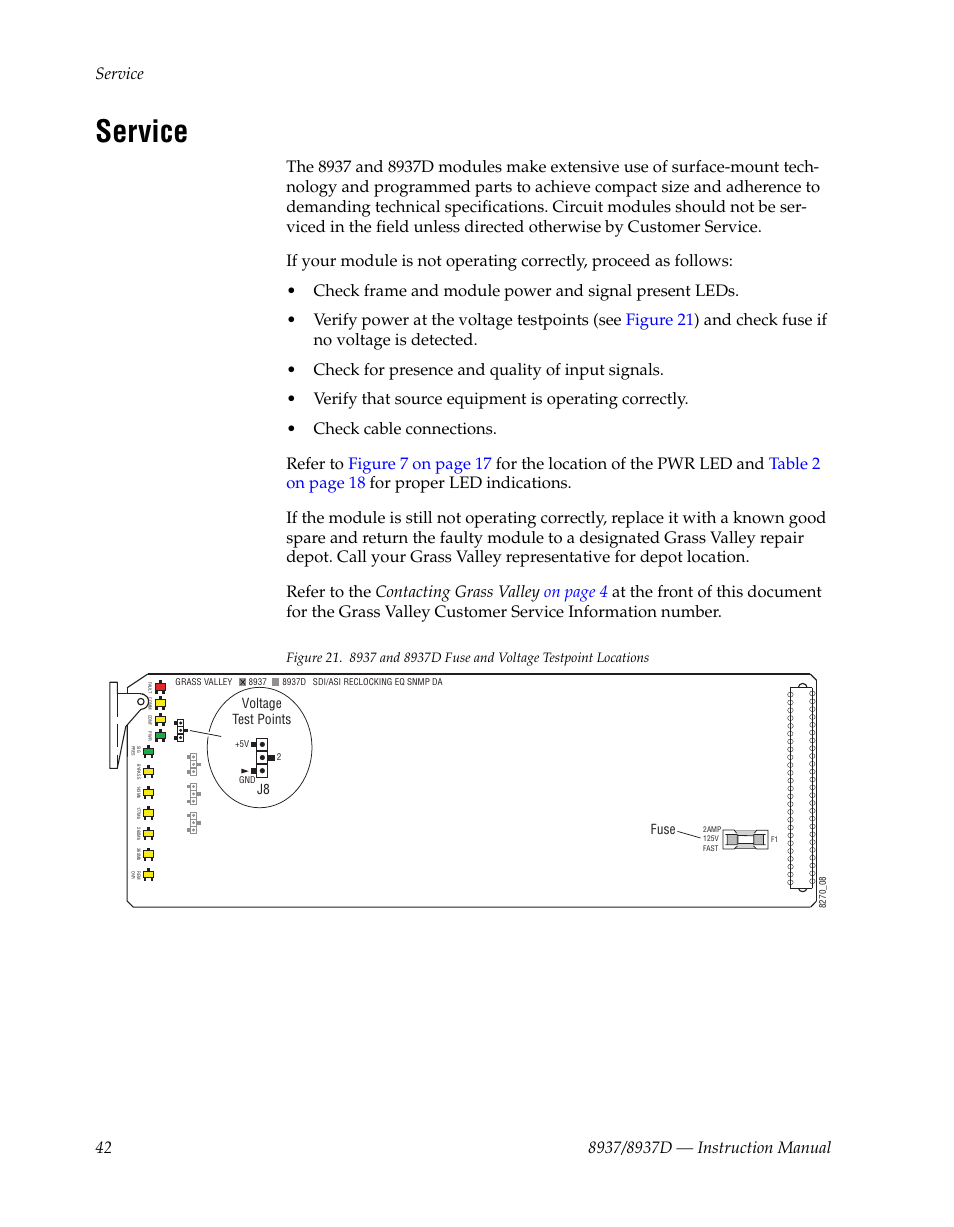 Service | Grass Valley 8937 v.1.1.0 User Manual | Page 42 / 48
