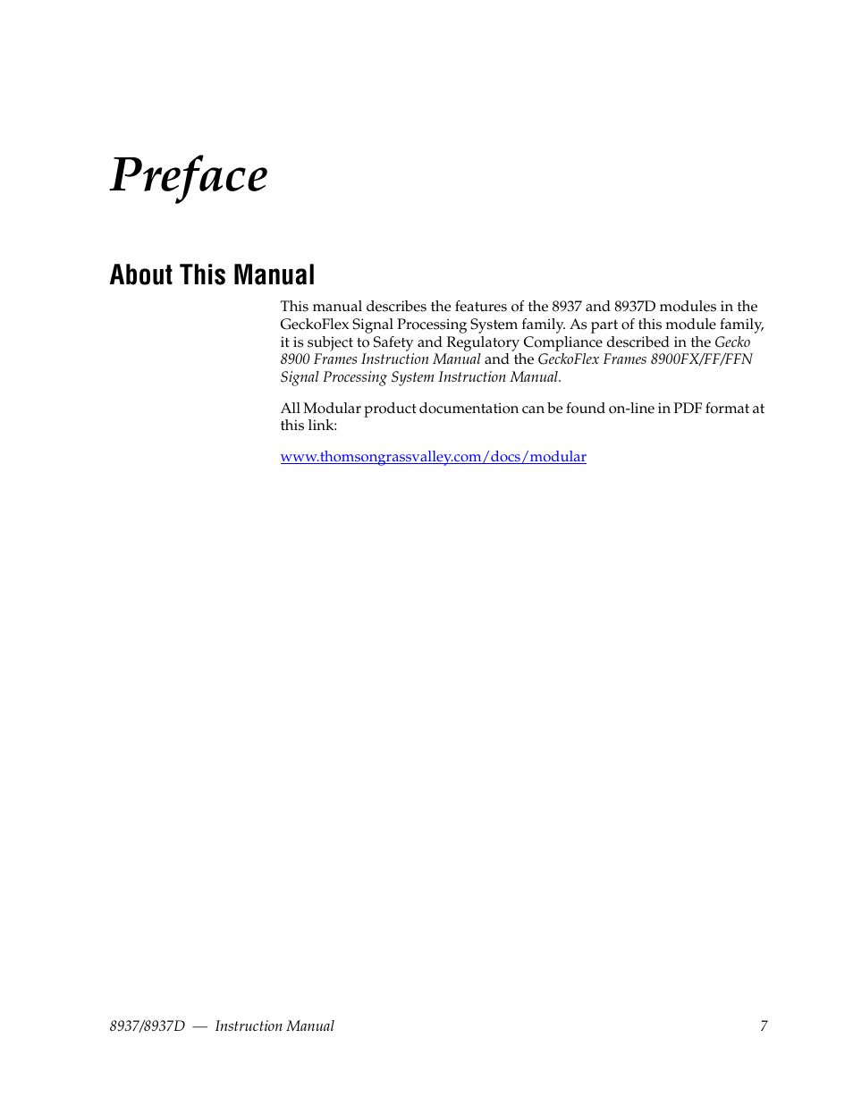 Preface, About this manual | Grass Valley 8937 v.1.1.0 User Manual | Page 7 / 48
