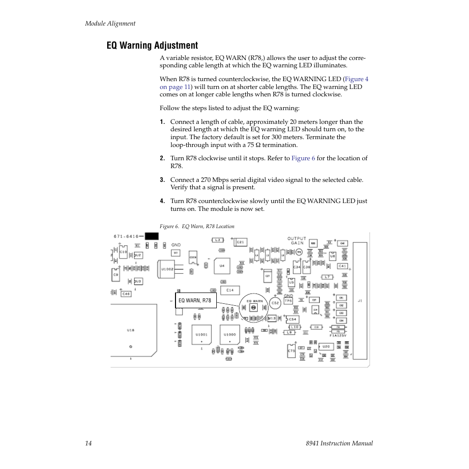 Eq warning adjustment | Grass Valley 8941 User Manual | Page 14 / 22