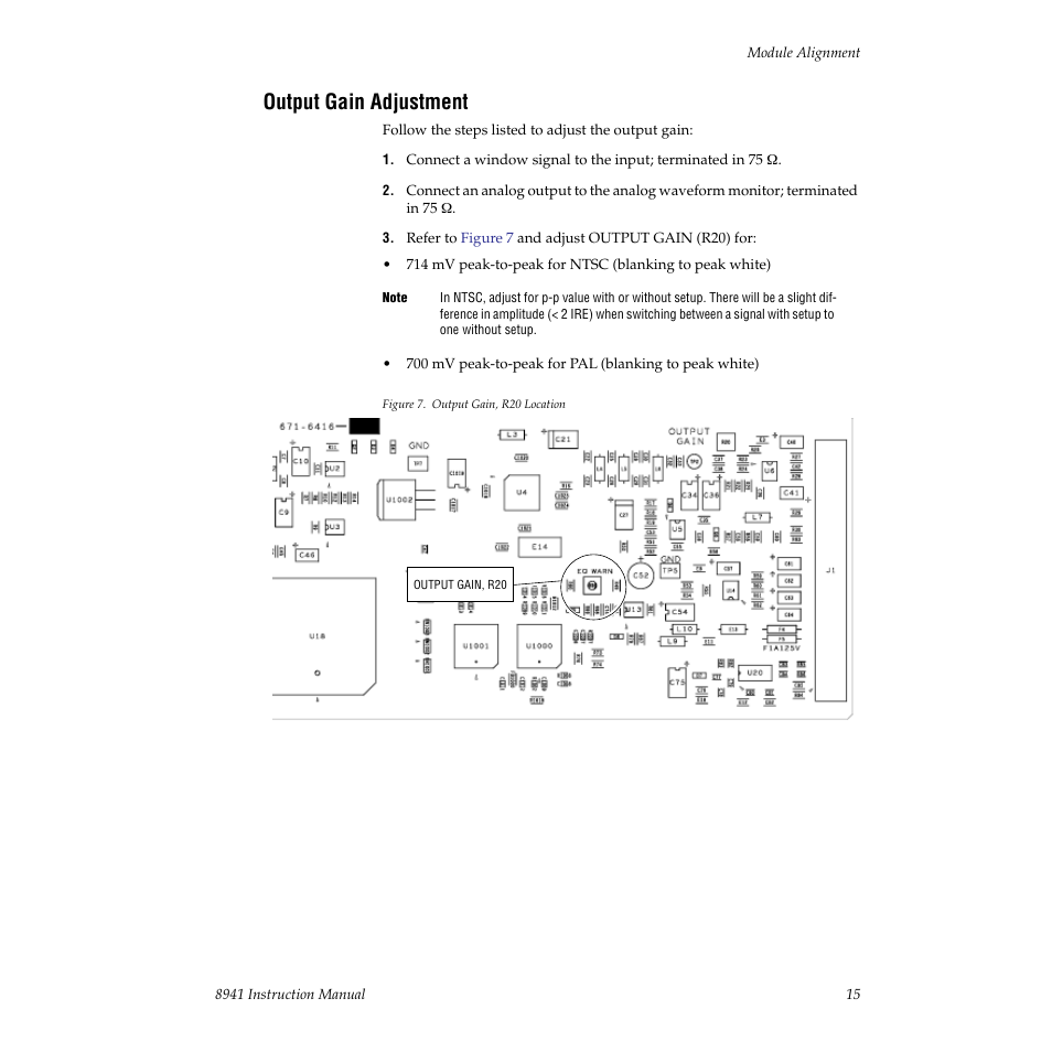 Output gain adjustment | Grass Valley 8941 User Manual | Page 15 / 22