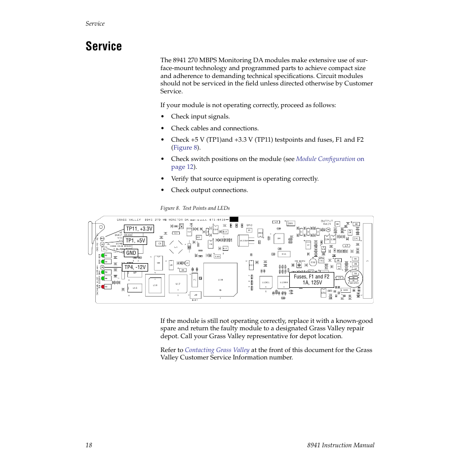 Service | Grass Valley 8941 User Manual | Page 18 / 22