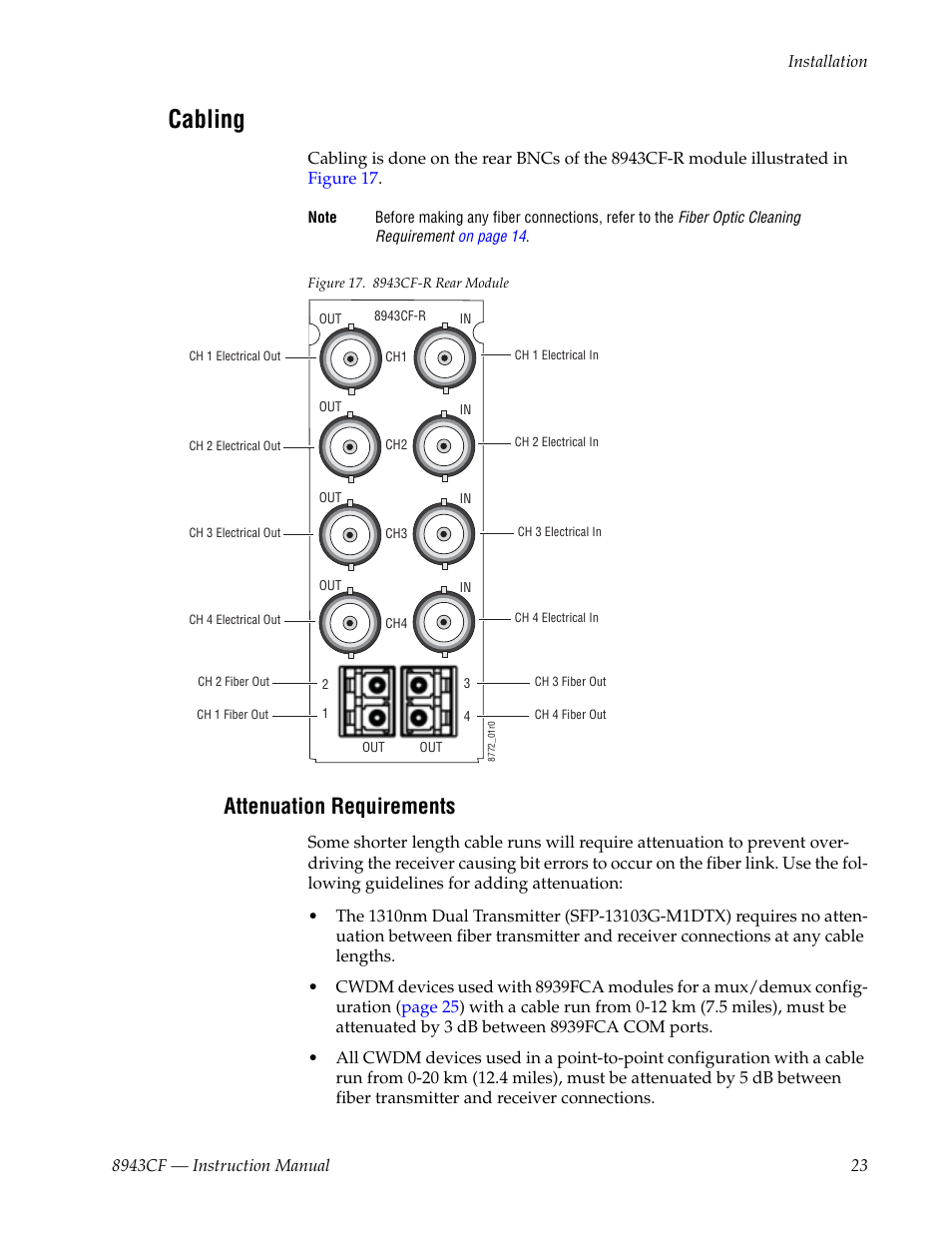 Cabling, Attenuation requirements | Grass Valley 8943CF User Manual | Page 23 / 66