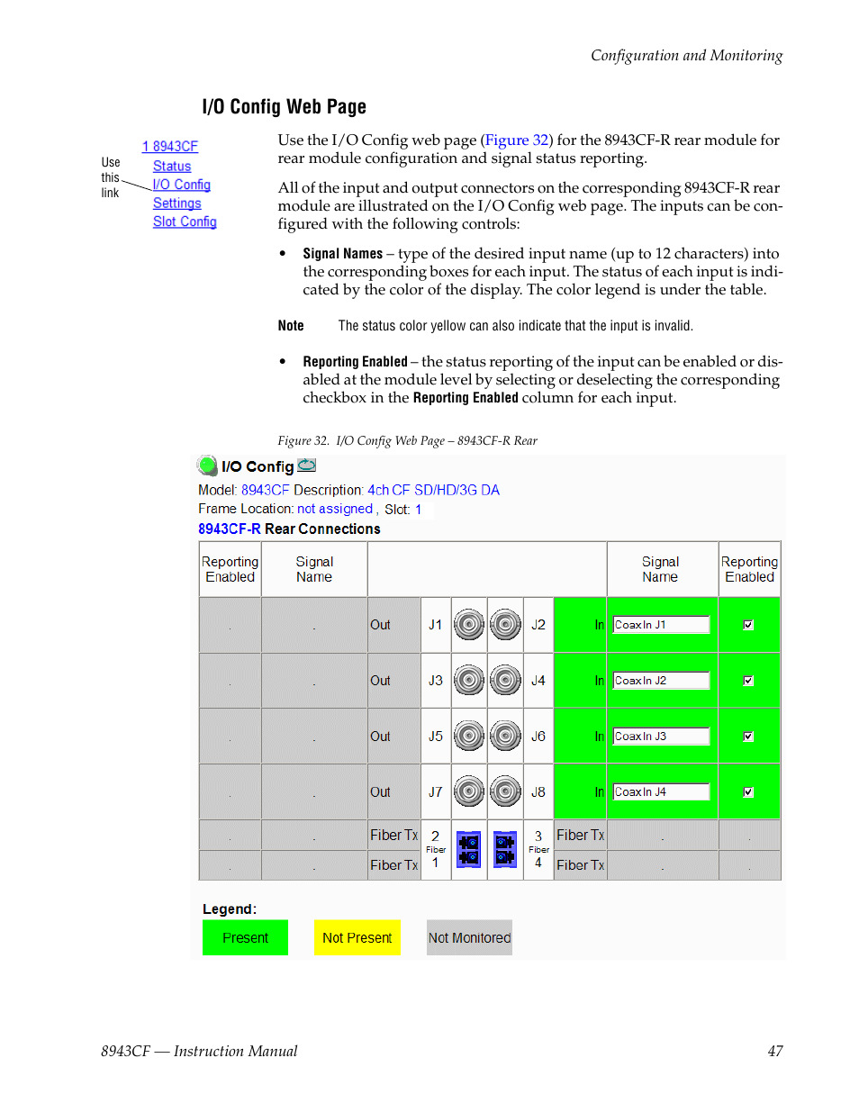 I/o config web page | Grass Valley 8943CF User Manual | Page 47 / 66