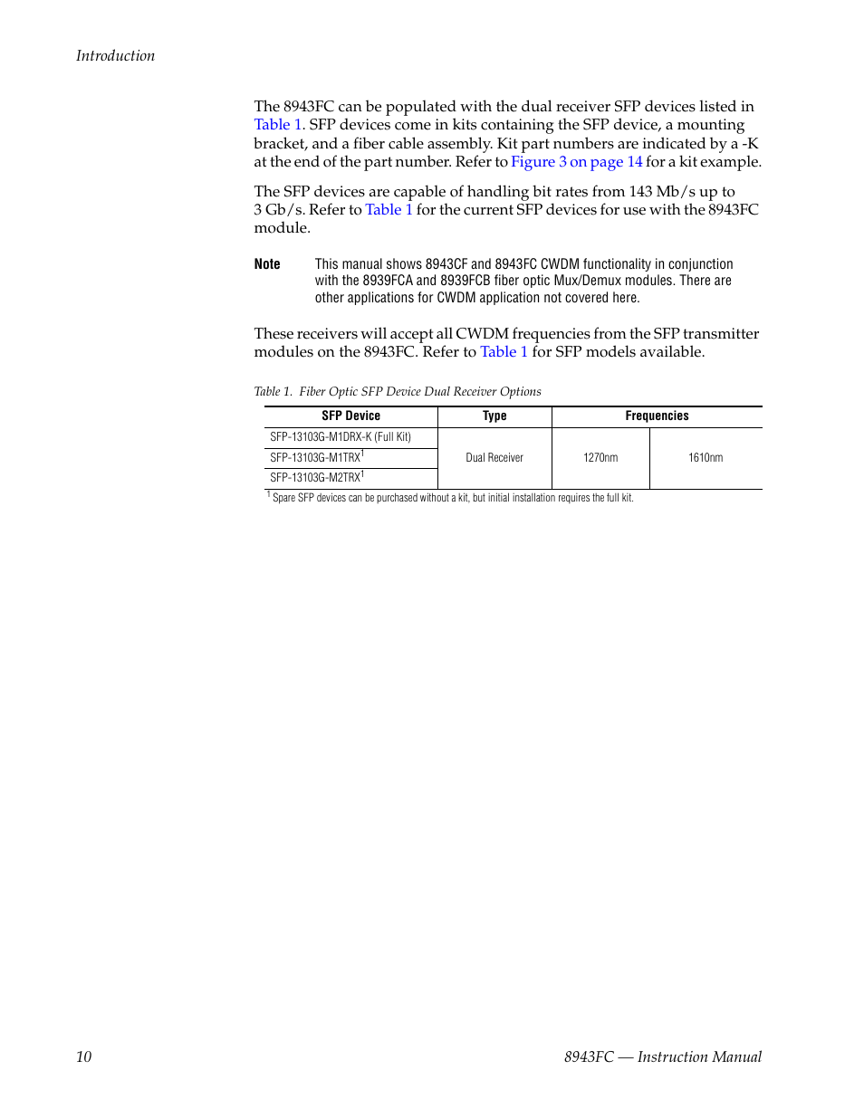 N in, Table 1 on | Grass Valley 8943FC User Manual | Page 10 / 64