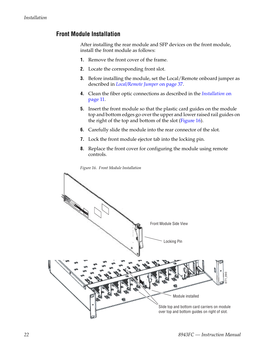 Front module installation | Grass Valley 8943FC User Manual | Page 22 / 64