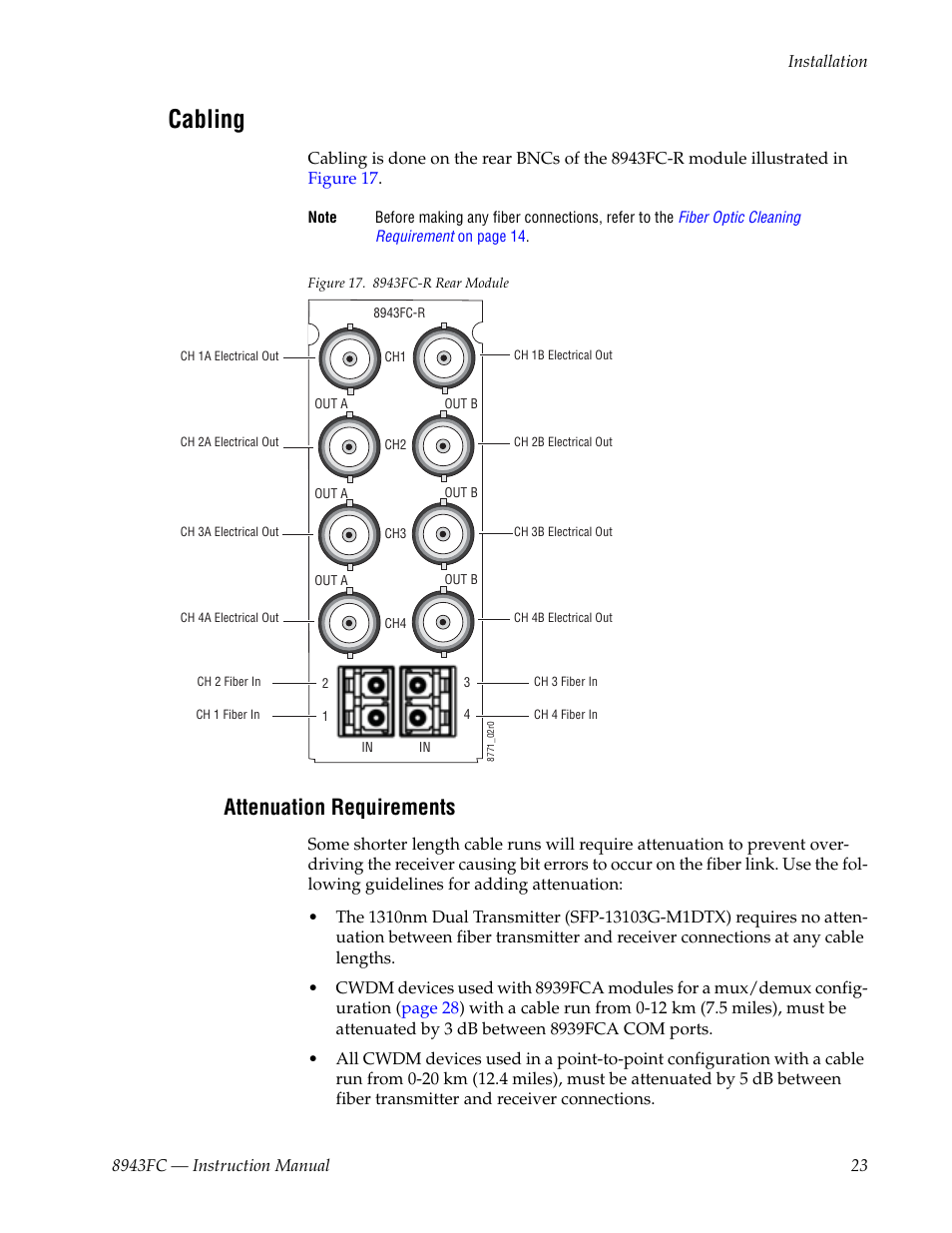 Cabling, Attenuation requirements | Grass Valley 8943FC User Manual | Page 23 / 64