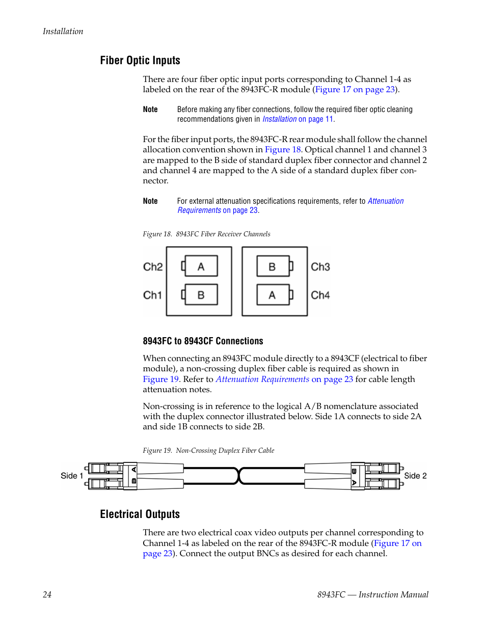 Fiber optic inputs, Electrical outputs | Grass Valley 8943FC User Manual | Page 24 / 64