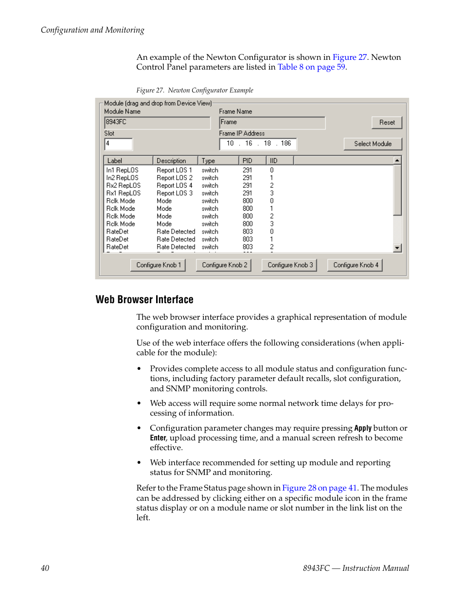Web browser interface | Grass Valley 8943FC User Manual | Page 40 / 64