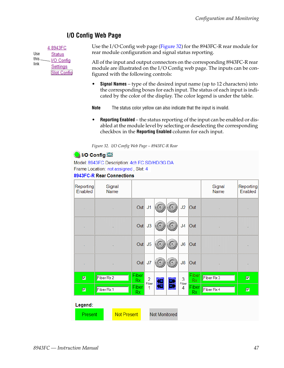 I/o config web page | Grass Valley 8943FC User Manual | Page 47 / 64
